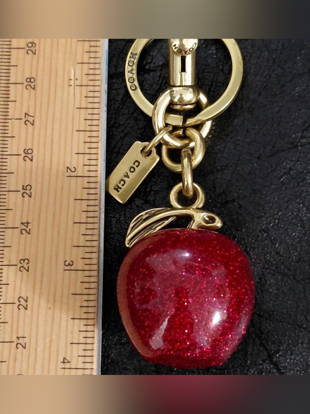 COACH Red Glitter Apple Key & Card Holder with Gold Hardware - Picture 6 of 10